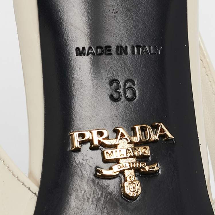 Pre Owned Prada Cream Patent Leather Logo Pointed Toe Slingback Pumps Size 36