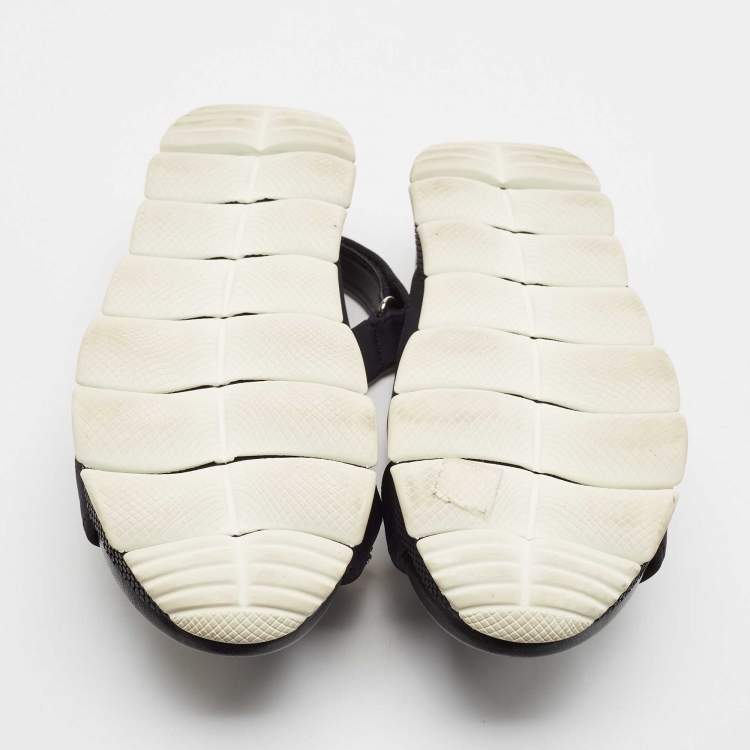Pre Owned Prada Black Neoprene Crystal Embellished Flat Sandals Size 40