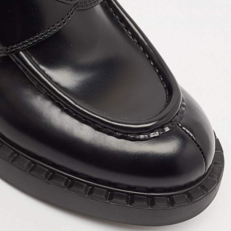Pre Owned Prada Black Brushed Leather Slip On Loafers Size 38