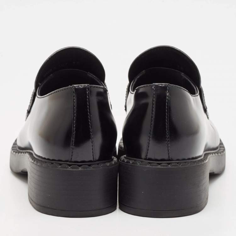 Pre Owned Prada Black Brushed Leather Slip On Loafers Size 38
