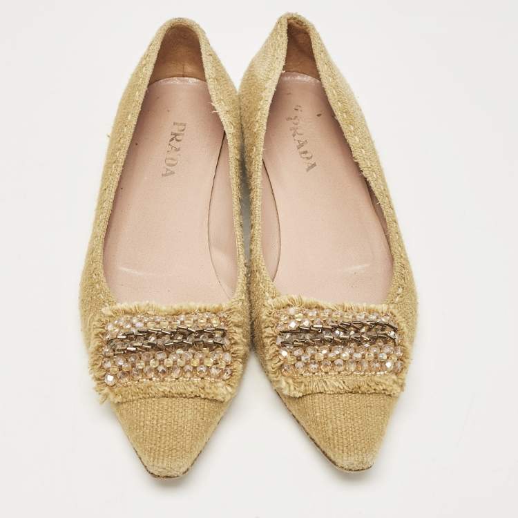 Pre Owned Prada Brown Wool Smoking Slippers Size 38.5
