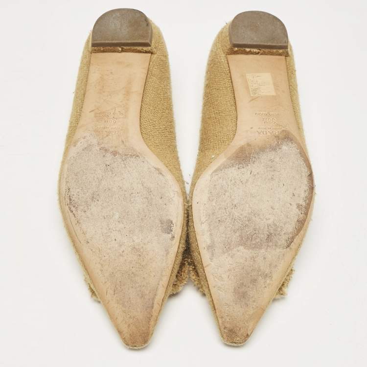 Pre Owned Prada Brown Wool Smoking Slippers Size 38.5