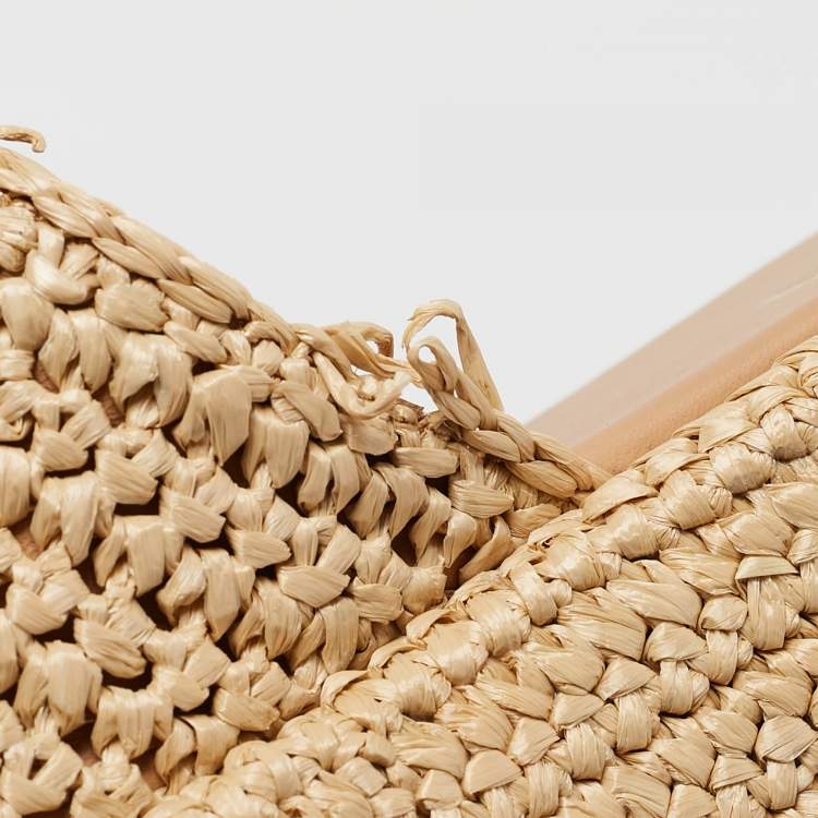 Pre Owned Prada Beige Raffia Triangle Logo Plaque Platform Slide Sandals Size 40