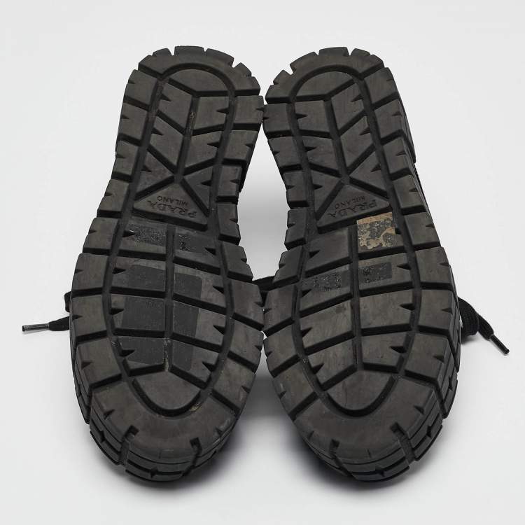 Pre Owned Prada Black Sequin Double Wheel Platform Sneakers Size 39