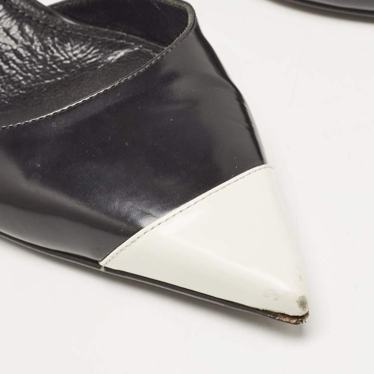 Pre Owned Prada Black/White Leather and Rubber Pointed Toe Slingback Pumps Size 41