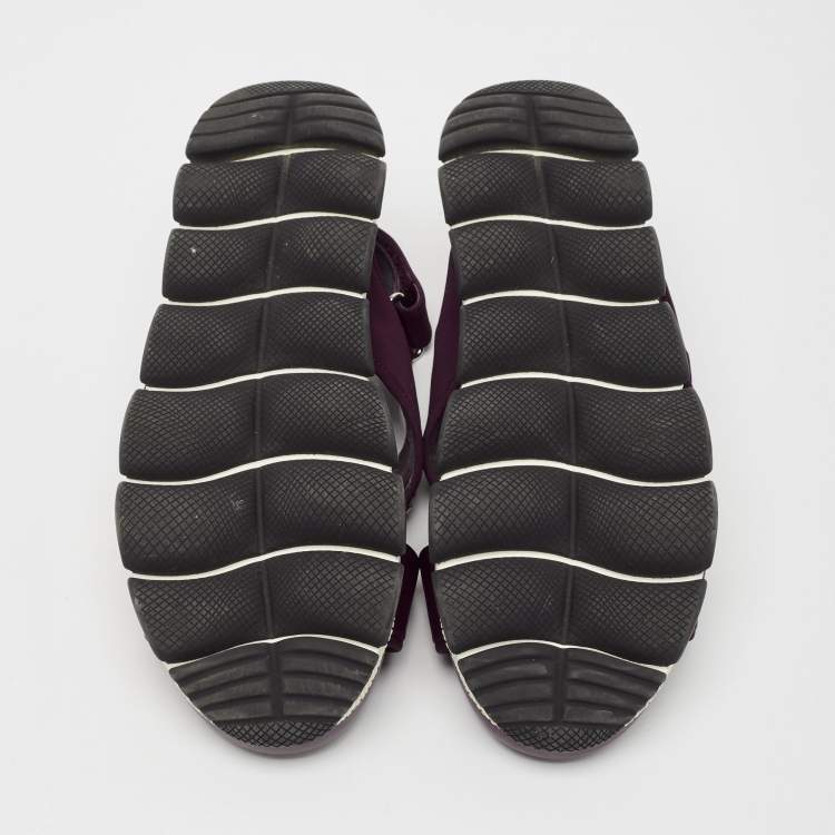 Pre Owned Prada Purple Fabric and Leather Crystals Cross Strap Flats Size 40.5