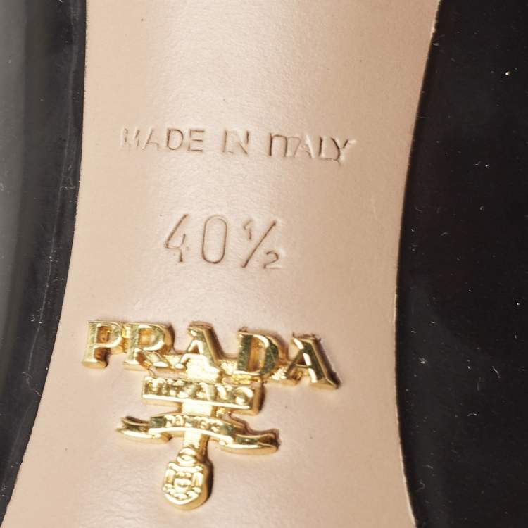 Pre Owned Prada Black/Brown Patent and Leather Bow Peep Toe Pumps Size 40.5