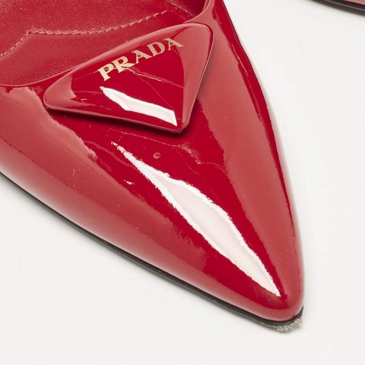 Pre Owned Prada Red Patent Leather Triangle Logo Slingback Ballet Flats Size 38