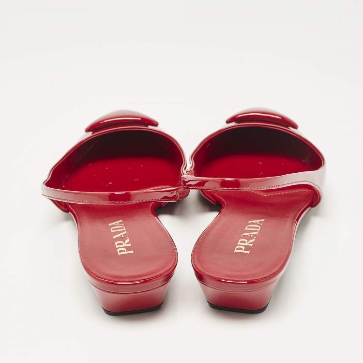 Pre Owned Prada Red Patent Leather Triangle Logo Slingback Ballet Flats Size 38