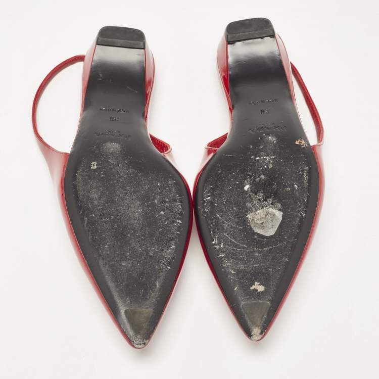 Pre Owned Prada Red Patent Leather Triangle Logo Slingback Ballet Flats Size 38
