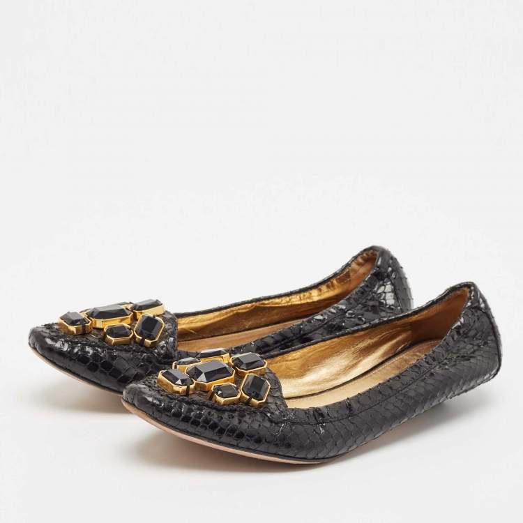 Pre Owned Prada Black Python Leather Scrunch Loafers Size 39