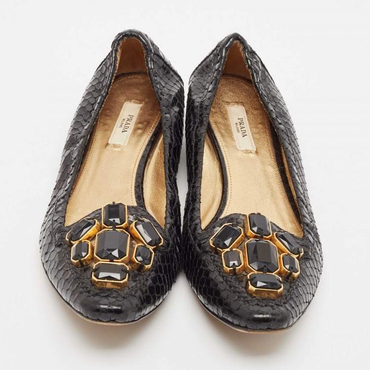 Pre Owned Prada Black Python Leather Scrunch Loafers Size 39
