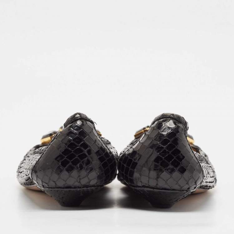 Pre Owned Prada Black Python Leather Scrunch Loafers Size 39