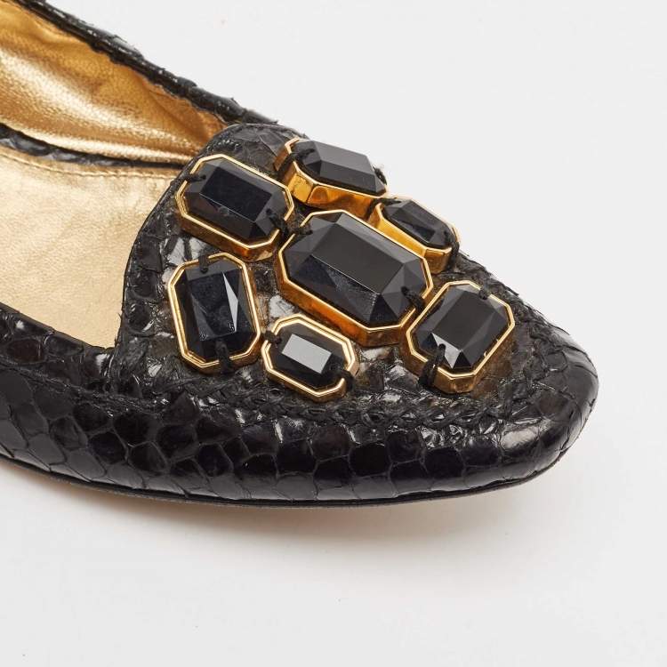 Pre Owned Prada Black Python Leather Scrunch Loafers Size 39