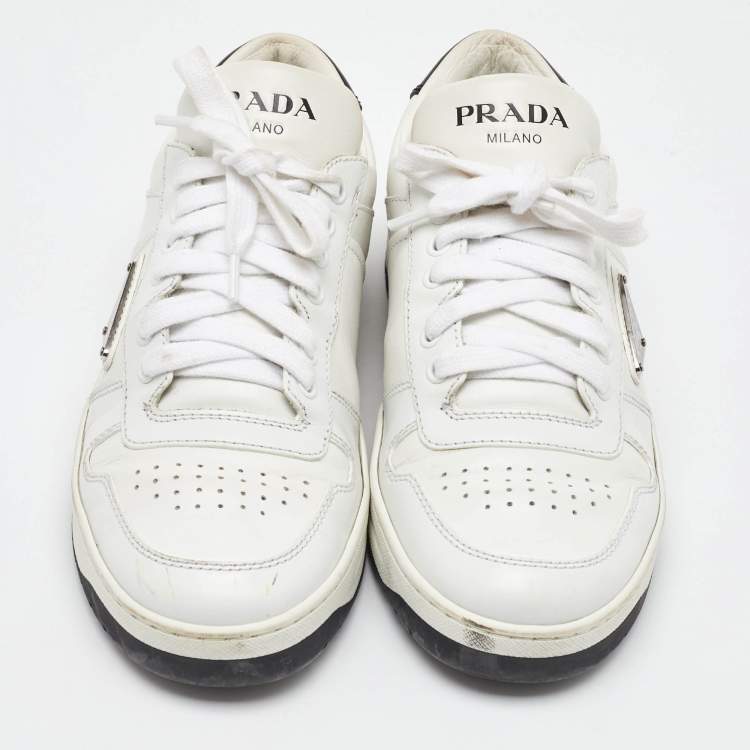 Pre Owned Prada White Leather Downtown Low Top Sneakers Size 38