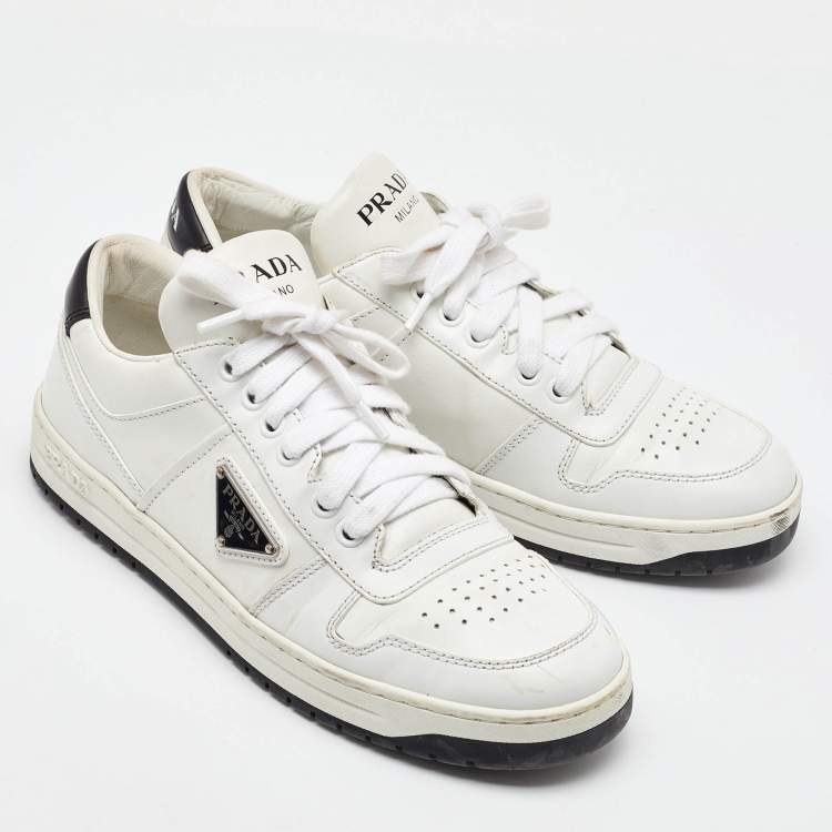Pre Owned Prada White Leather Downtown Low Top Sneakers Size 38
