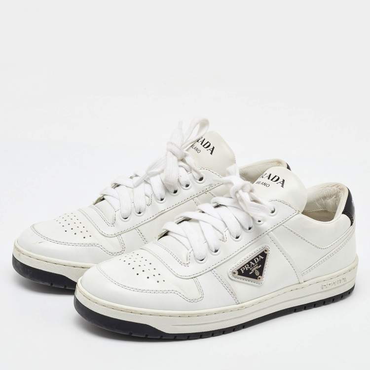 Pre Owned Prada White Leather Downtown Low Top Sneakers Size 38