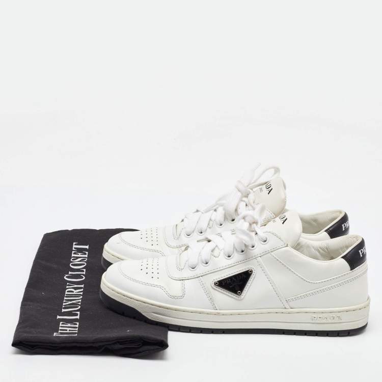 Pre Owned Prada White Leather Downtown Low Top Sneakers Size 38