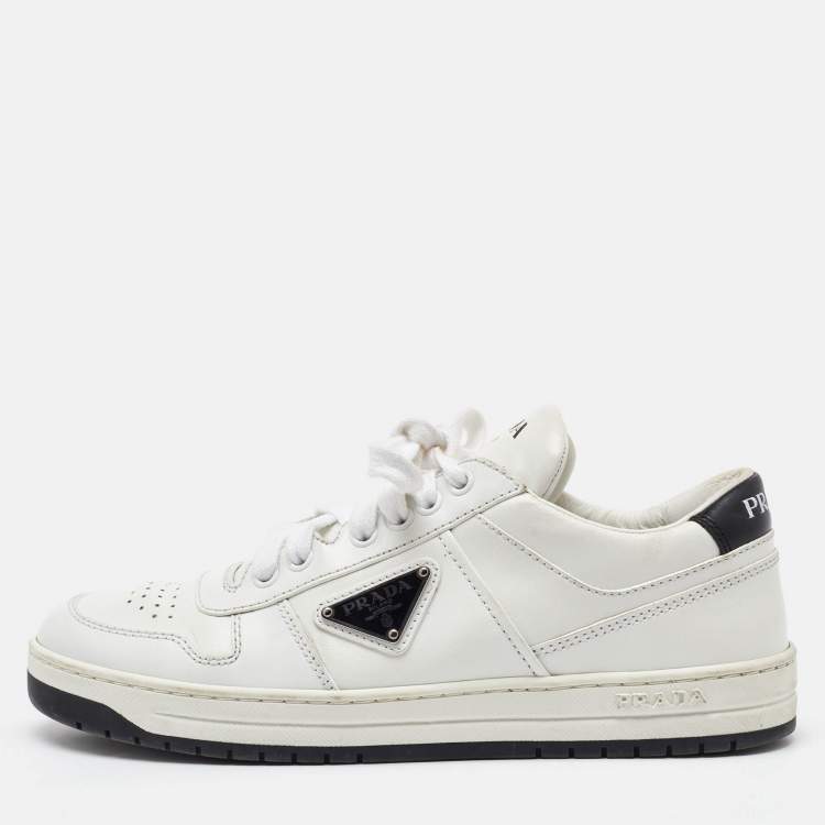 Pre Owned Prada White Leather Downtown Low Top Sneakers Size 38