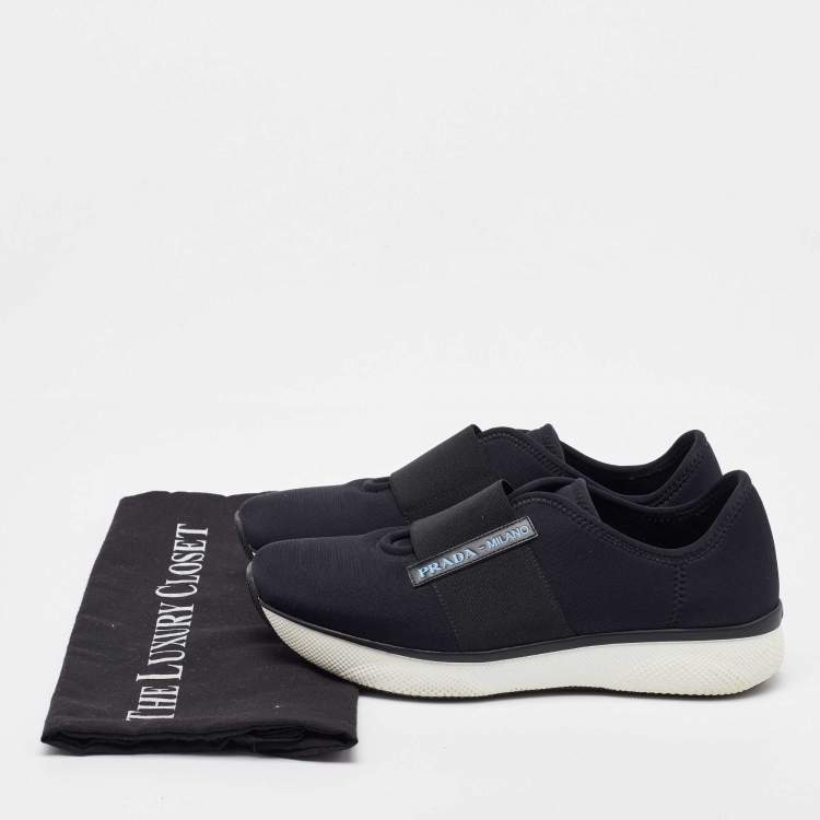 Pre Owned Prada Black Neoprene Slip On Sneakers Size 37.5