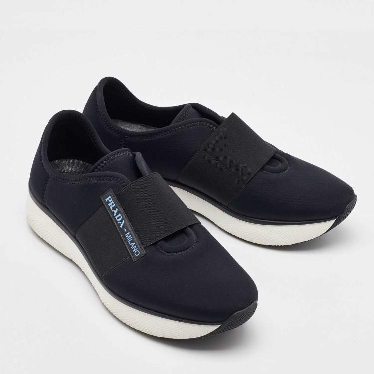 Pre Owned Prada Black Neoprene Slip On Sneakers Size 37.5