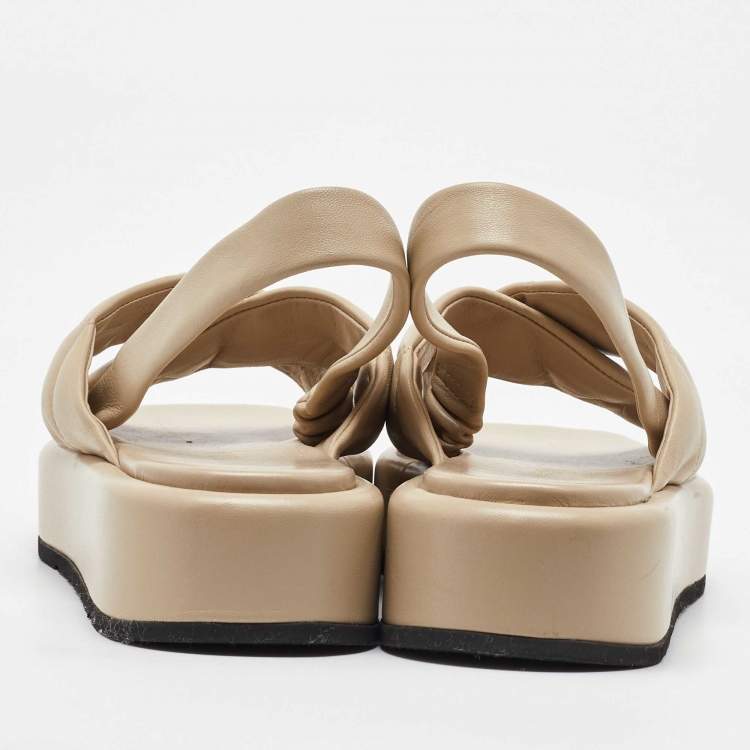 Pre Owned Prada Beige Quilted Leather Slingback Platform Sandals Size 39.5