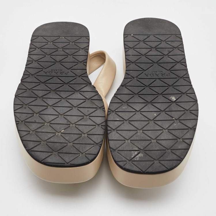 Pre Owned Prada Beige Quilted Leather Slingback Platform Sandals Size 39.5