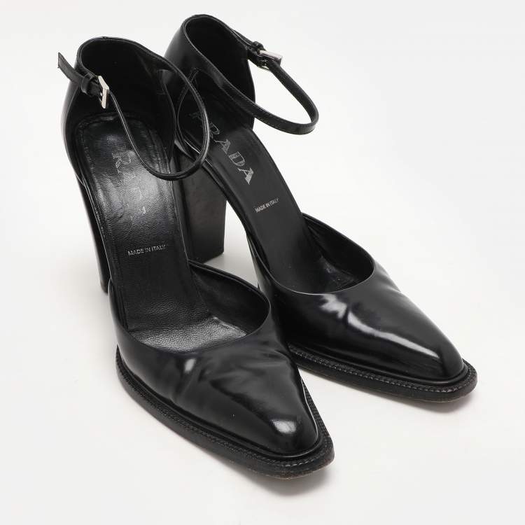Pre Owned Prada Brown Leather D'orsay Ankle Strap Pumps Size 38