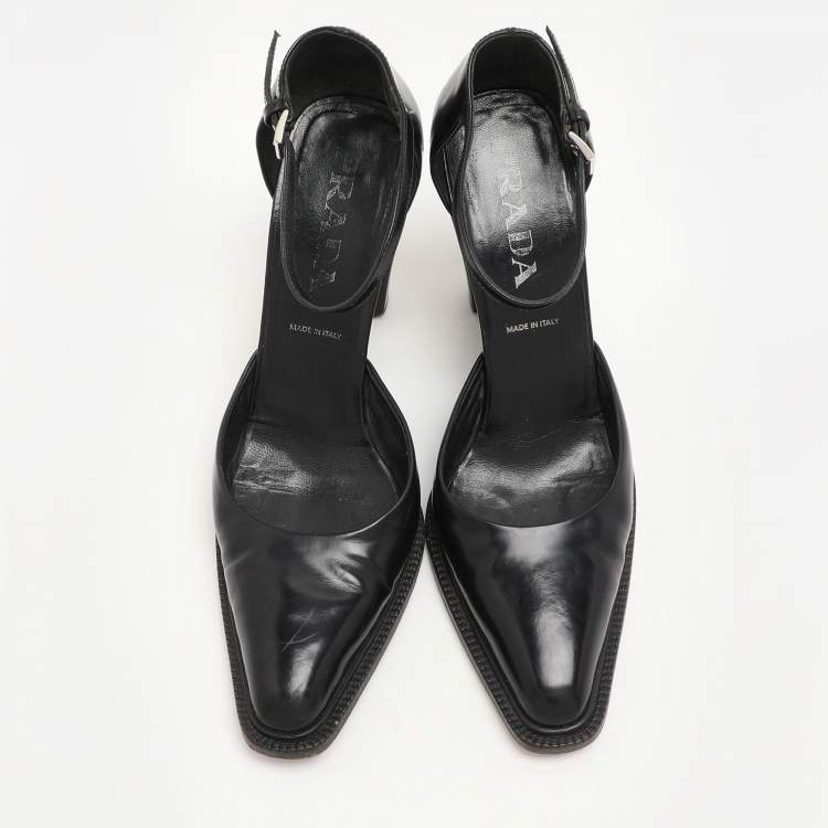 Pre Owned Prada Brown Leather D'orsay Ankle Strap Pumps Size 38