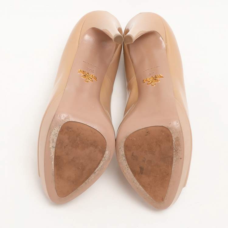 Pre Owned Prada Nude Patent Leather Peep Toe Pumps Size Size 37.5