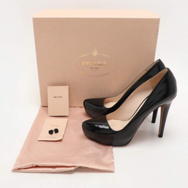Pre Owned Prada Black Patent Leather Platform Pumps Size 37.5