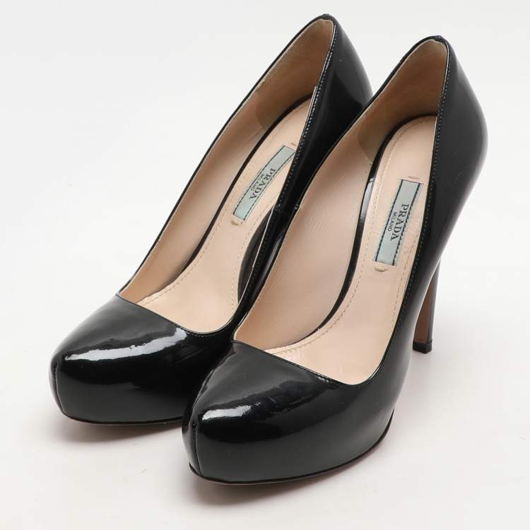 Pre Owned Prada Black Patent Leather Platform Pumps Size 37.5