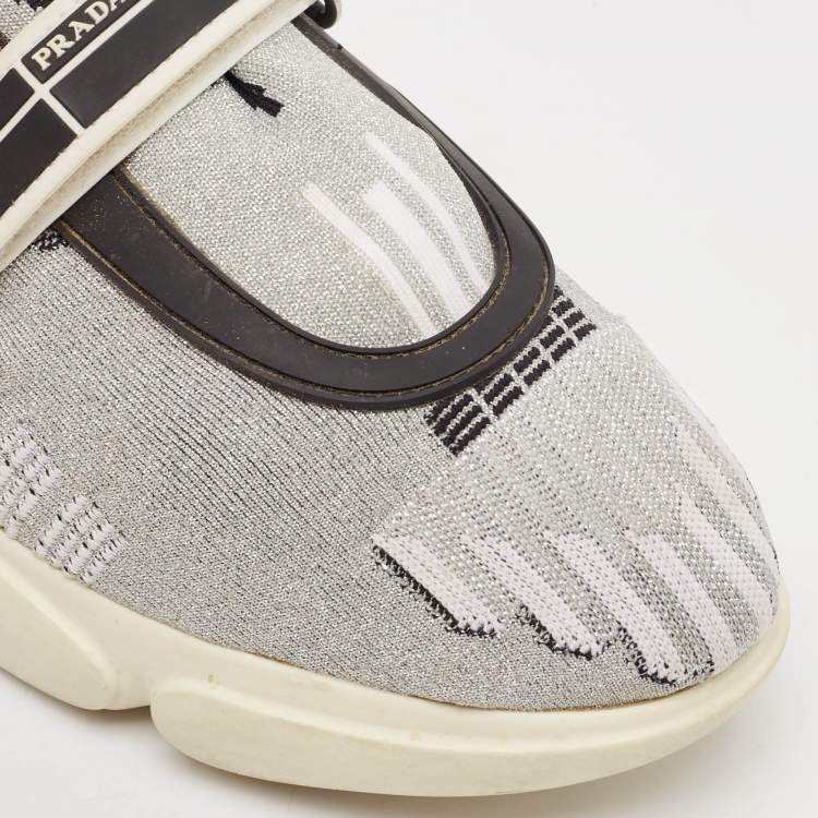 Pre Owned Prada Grey/Black Glitter Fabric Cloudbust Sneakers Size 38.5