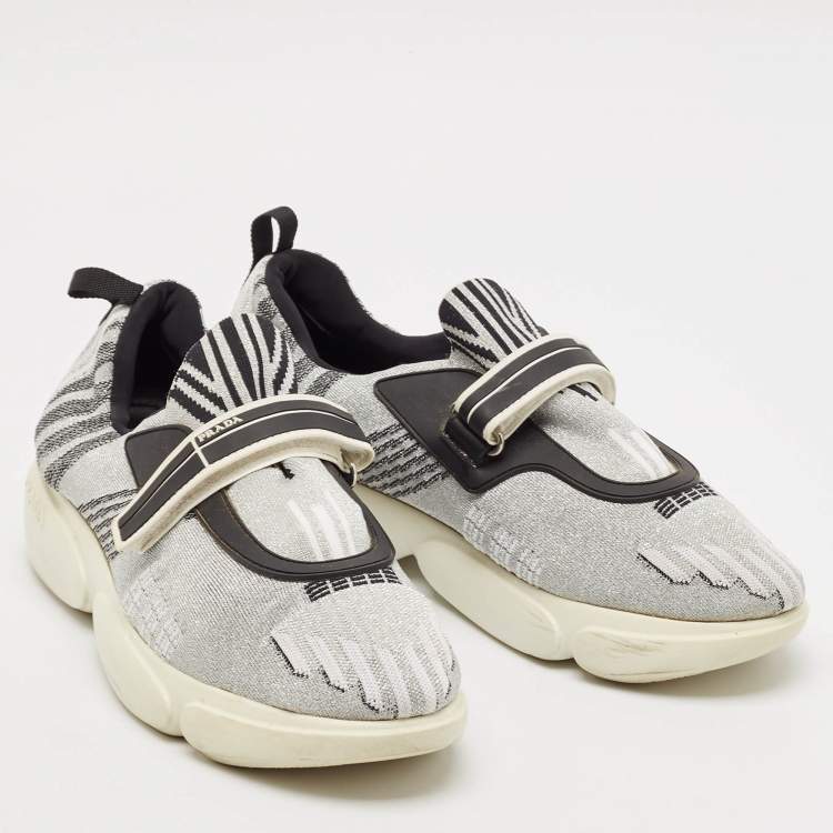 Pre Owned Prada Grey/Black Glitter Fabric Cloudbust Sneakers Size 38.5