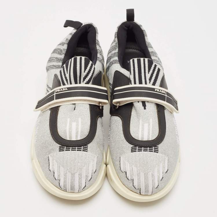 Pre Owned Prada Grey/Black Glitter Fabric Cloudbust Sneakers Size 38.5