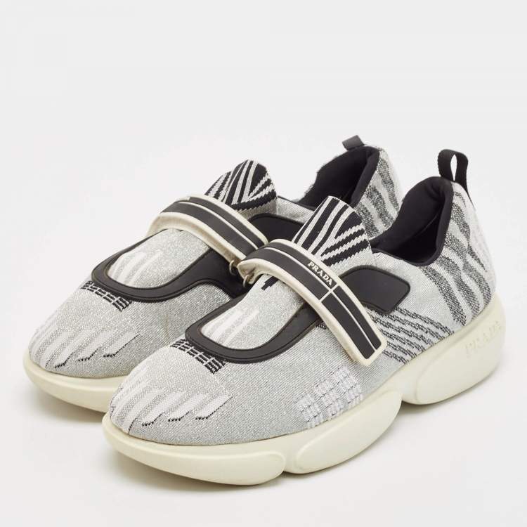 Pre Owned Prada Grey/Black Glitter Fabric Cloudbust Sneakers Size 38.5