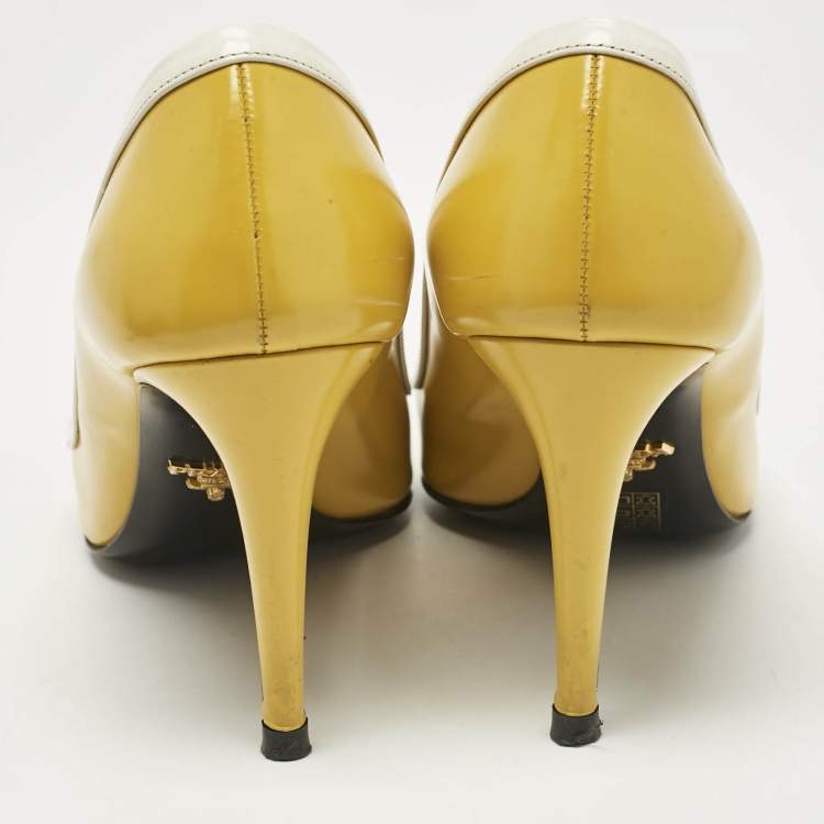 Pre Owned Prada Two Tone Leather Bow Pointed Toe Pumps Size 39
