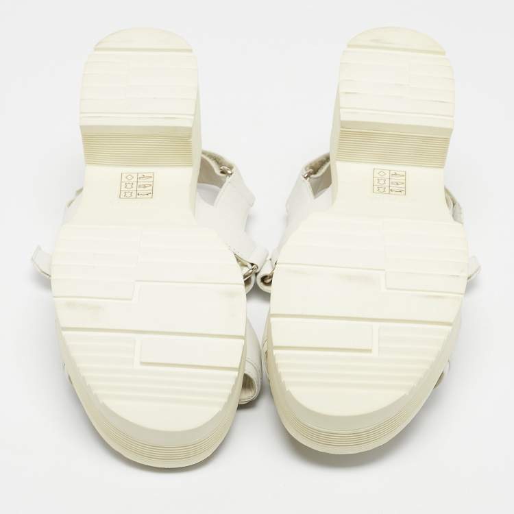Pre Owned Prada White Leather Slingback Platform Sandals Size 38.5