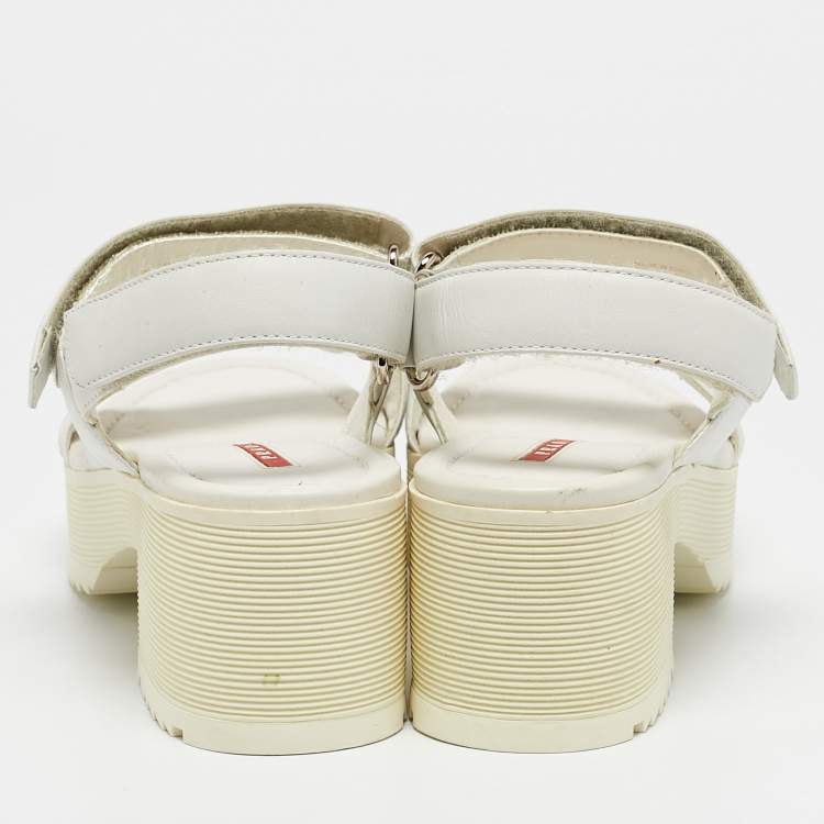 Pre Owned Prada White Leather Slingback Platform Sandals Size 38.5