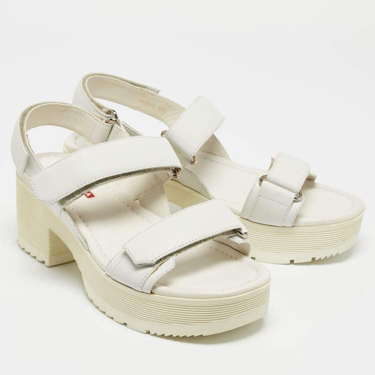 Pre Owned Prada White Leather Slingback Platform Sandals Size 38.5