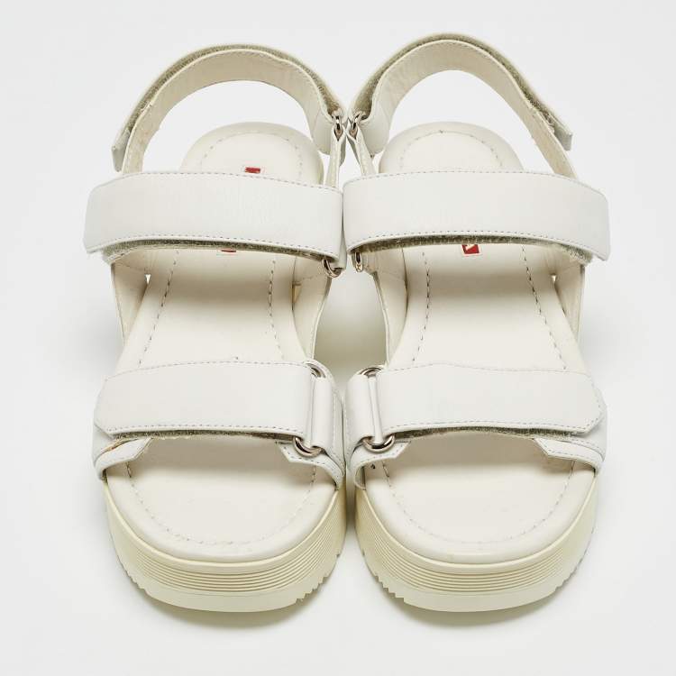 Pre Owned Prada White Leather Slingback Platform Sandals Size 38.5