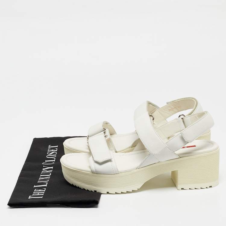 Pre Owned Prada White Leather Slingback Platform Sandals Size 38.5