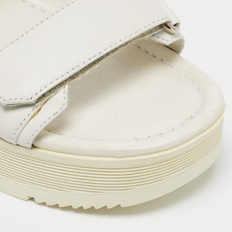 Pre Owned Prada White Leather Slingback Platform Sandals Size 38.5