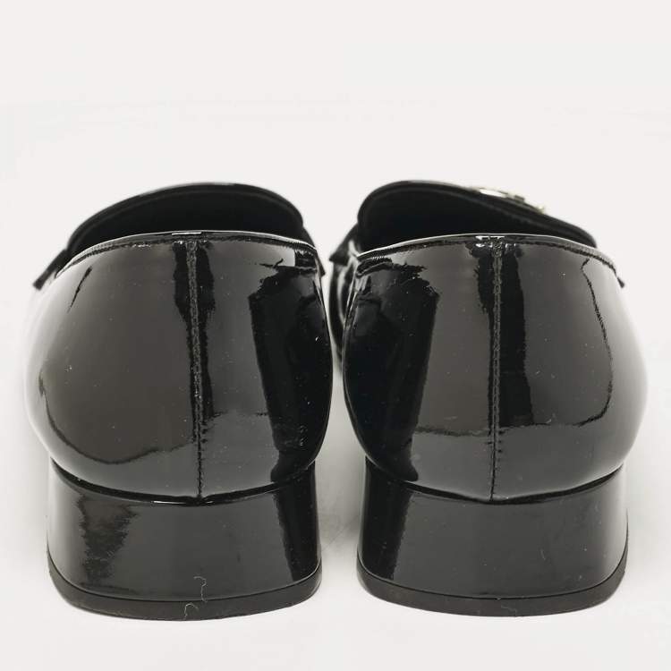 Pre Owned Prada Black Patent Leather Loafers Pumps Size 40