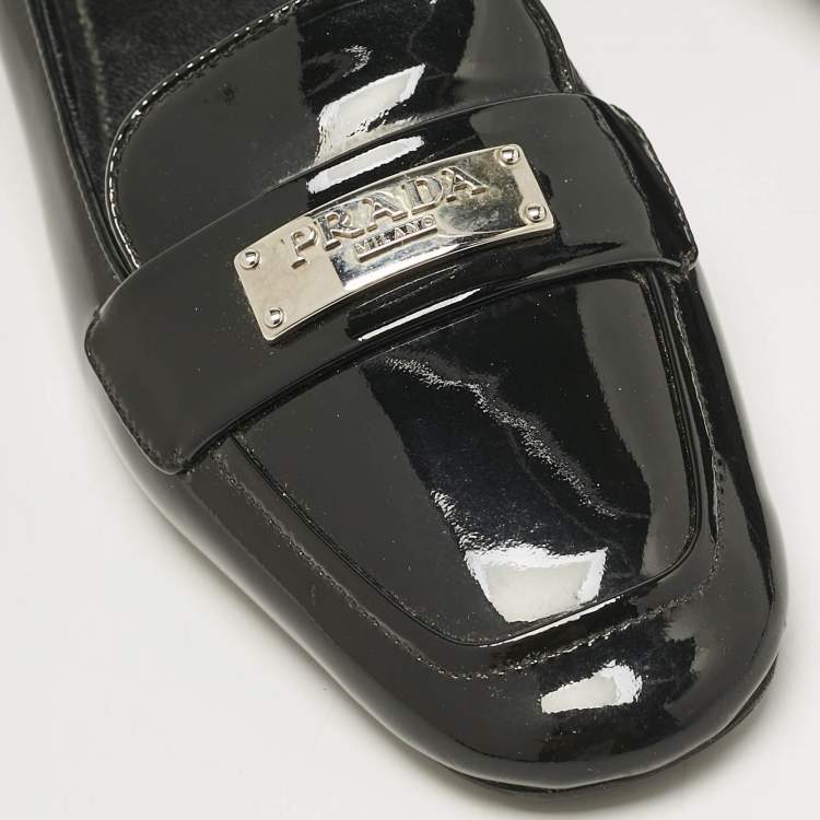 Pre Owned Prada Black Patent Leather Loafers Pumps Size 40