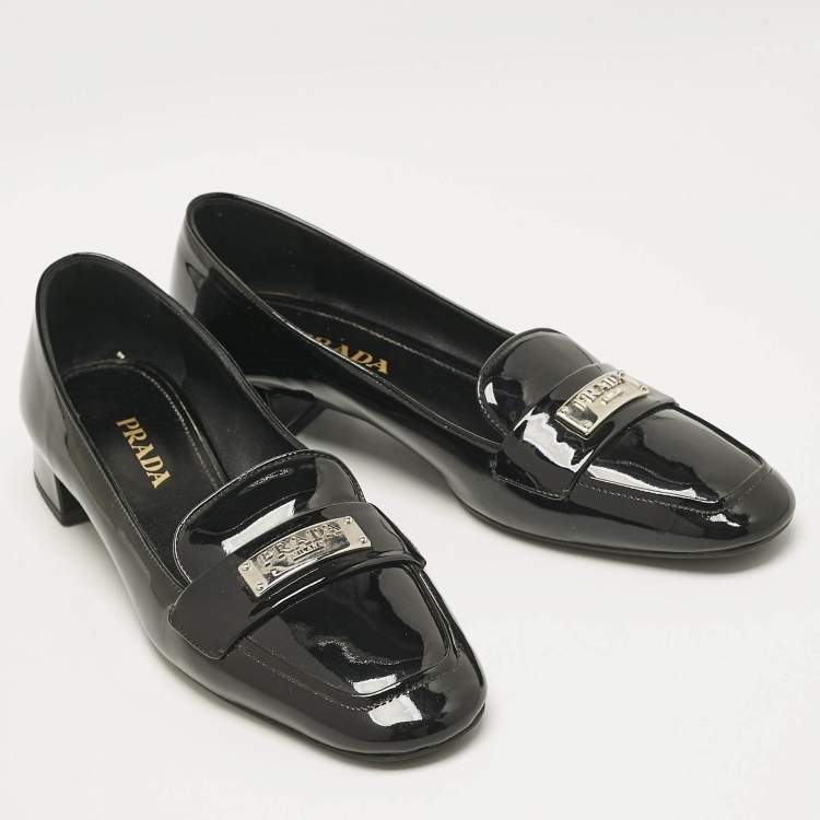 Pre Owned Prada Black Patent Leather Loafers Pumps Size 40