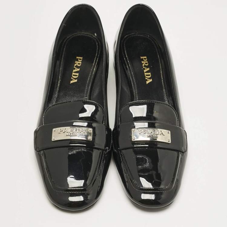 Pre Owned Prada Black Patent Leather Loafers Pumps Size 40