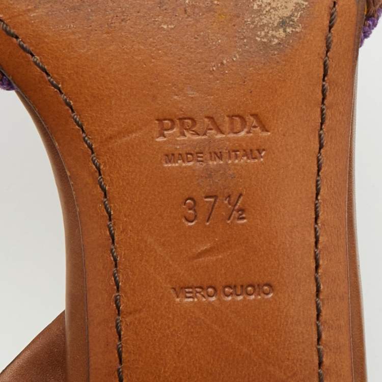 Pre Owned Prada Yellow/Brown Suede and Leather Flat Slingback Sandals Size 37.5