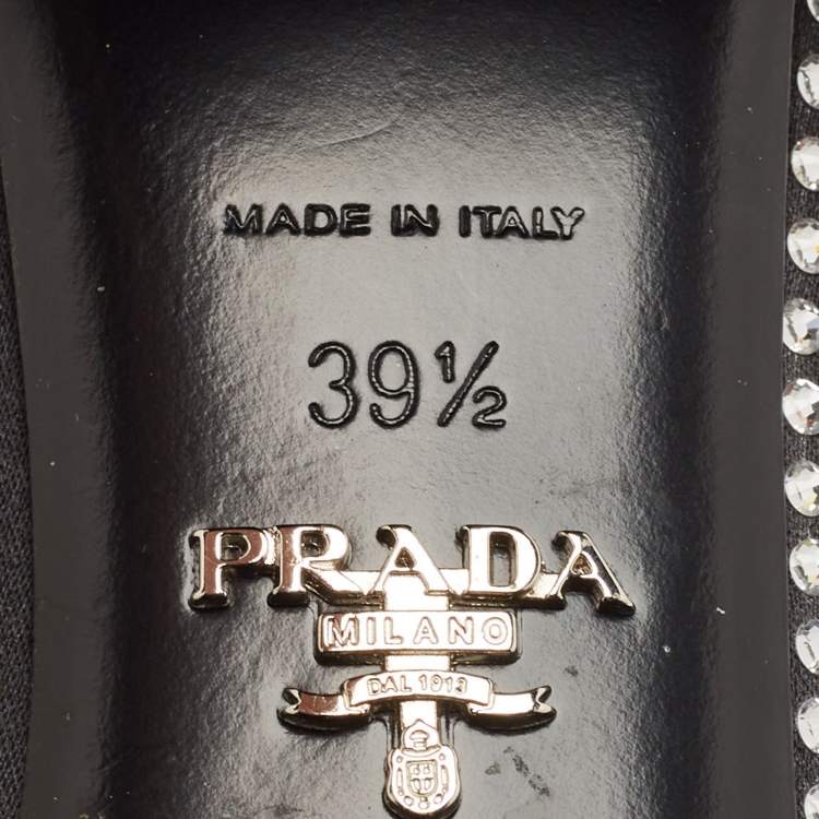 Pre Owned Prada Silver Crystals and Satin Mary Jane Pumps Size 39.5