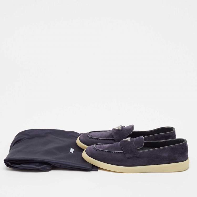 Pre Owned Prada Navy Blue Suede Penny Loafers Size 39
